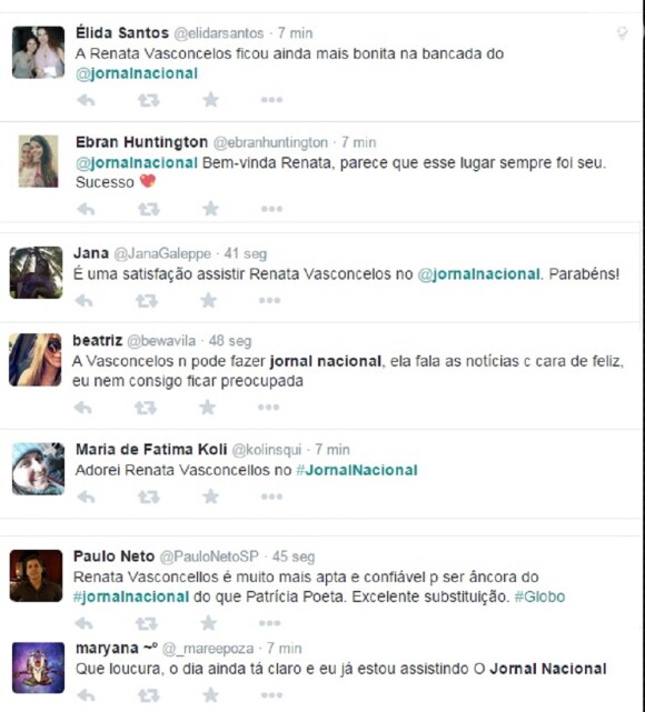 A jornalista Renata Vasconcellos recebe elogios no Twitter dos telespectadores do 'Jornal Nacional': 'Adorando'