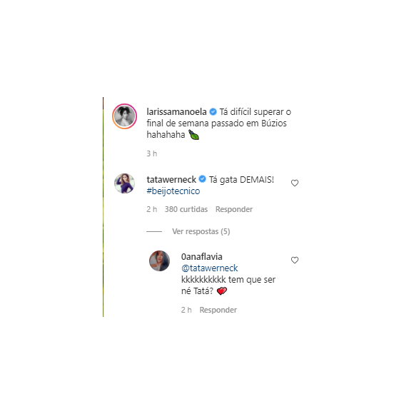 Tatá Werneck deixa comentário curioso em foto de Larissa Manoela