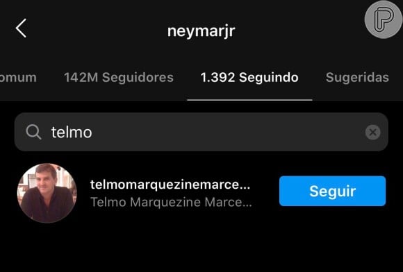 Neymar volta a seguir Telmo Maia, pai de Bruna Marquezine