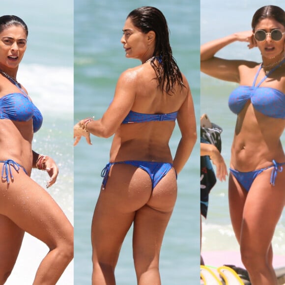 Juliana Paes, de biquíni, exibe barriga sarada em dia de praia no Rio de Janeiro