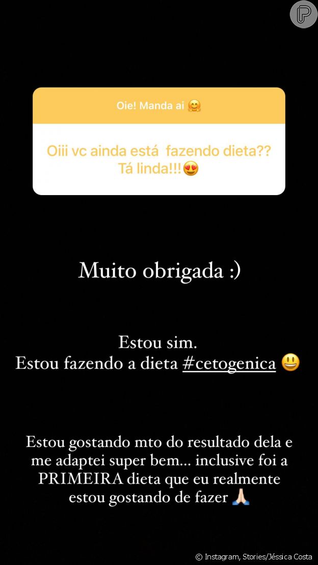 Jéssica Costa interage com fãs sobre nova dieta e perda de peso