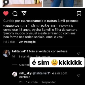 A filha de Simony rebateu o comentário de uma internauta que questionou a veracidade da mudança de visual