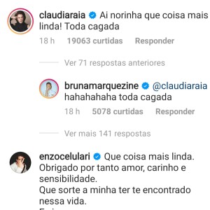Claudia Raia chama Bruna Marquezine de 'norinha' e Enzo Celulari se declara à namorada
