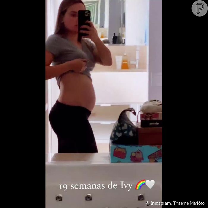 Thaeme Mariôto faz vídeo e mostra barriga da segunda gravidez: &#039;19 semanas de Ivy&#039;