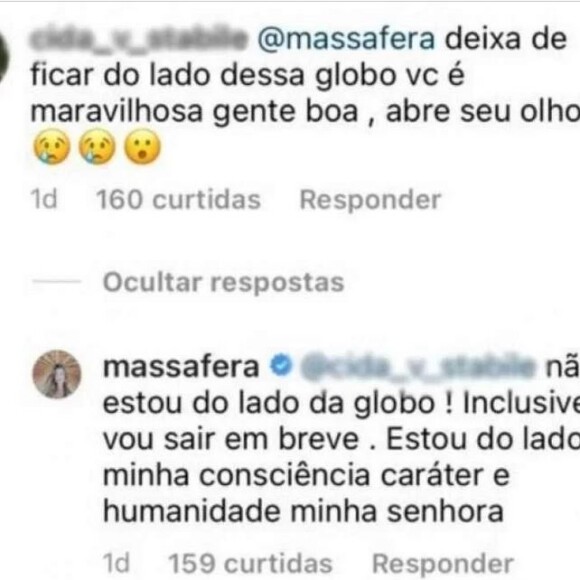 Grazi Massafera responde internauta e aponta saída da Globo
