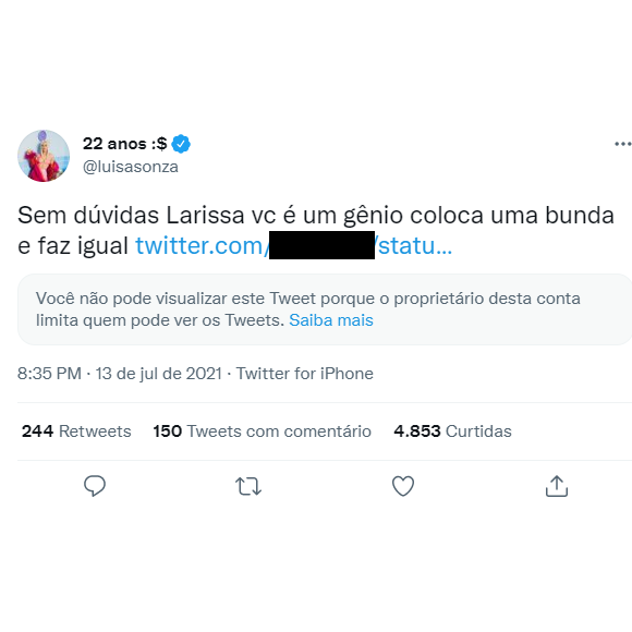Luísa Sonza discute com seguidor após receber críticas sobre o próprio bumbum