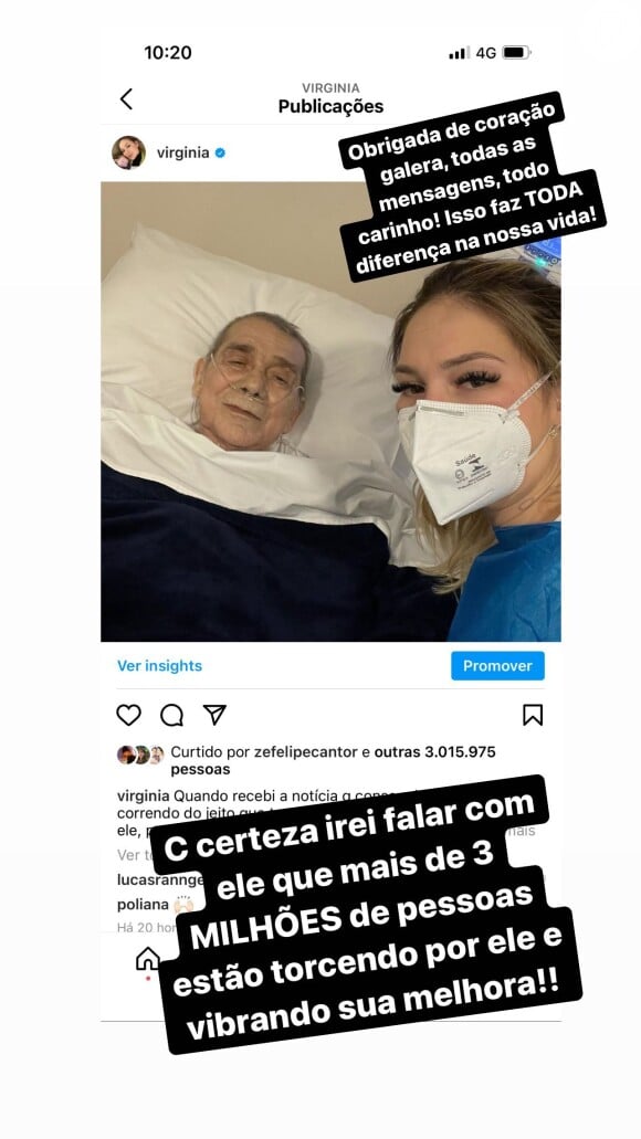 Virgínia Fonseca agradece apoio de seguidores ao pai internado na UTI com pneumonia
