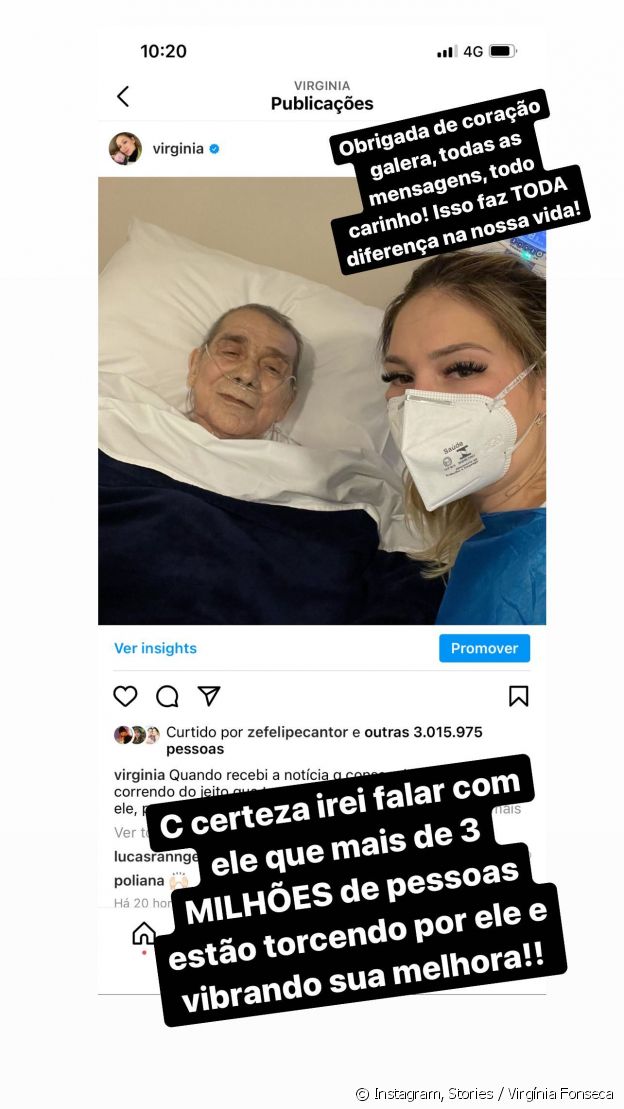 Virgínia Fonseca agradece apoio de seguidores ao pai internado na UTI com pneumonia