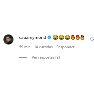 Mariana Goldfarb recebe comentário de Cauã Reymond: emojis de foguinho