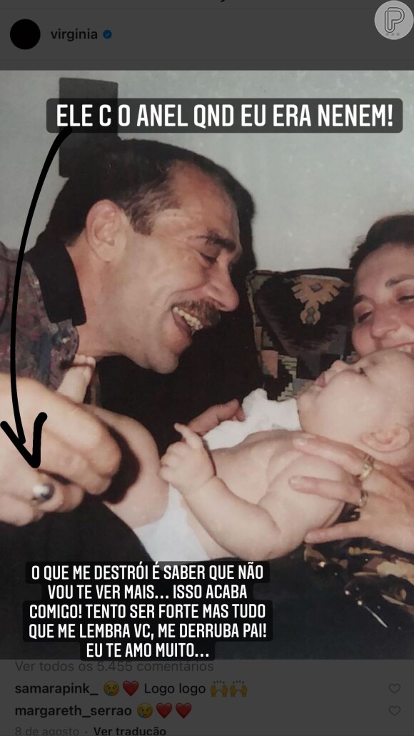 Virginia Fonseca compartilhou uma foto de Mário Serrão usando o anel quando ela era criança
