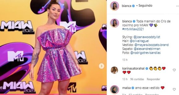 Maisa Silva elogia look de Bianca Rosa com vestido já usado por ela