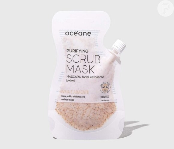 A máscara esfoliante da Océane limpa profundamente os poros e ajuda na renovação celular