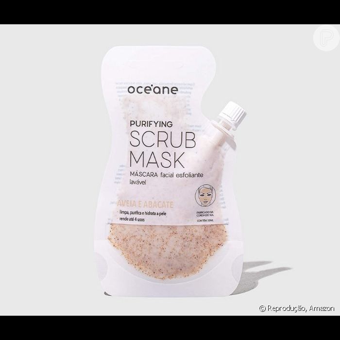   A máscara esfoliante da Océane limpa profundamente os poros e ajuda na renovação celular   