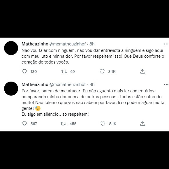 Matheuzinho revela que está sendo atacado nas redes sociais