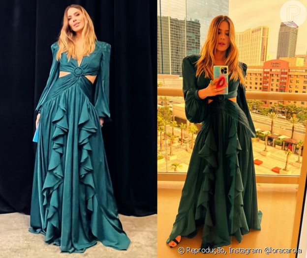 Carolina Dieckmann usou vestido verde PatBo no Grammy Latino 2021