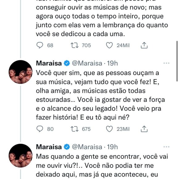 Maraisa fala do orgulho de Marília Mendonça com os amigos que continuam seguindo a vida pela cantora