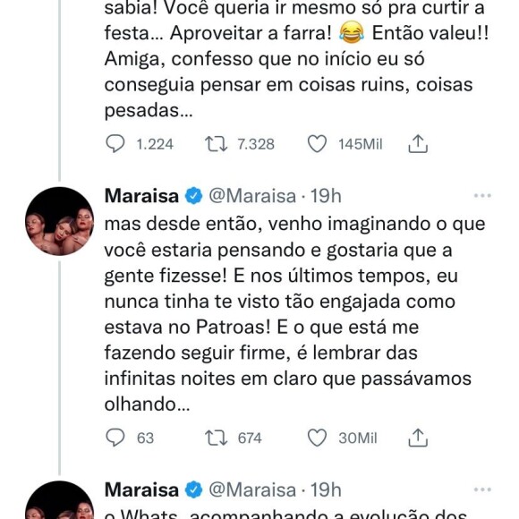 Na carta, Maraisa começou falando sobre a participação do trio no Grammy