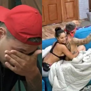 'A Fazenda 13': MC Gui e Aline Mineiro agitam edredom na sala da sede após massagem nas costas e noiva do funkeiro desabafa