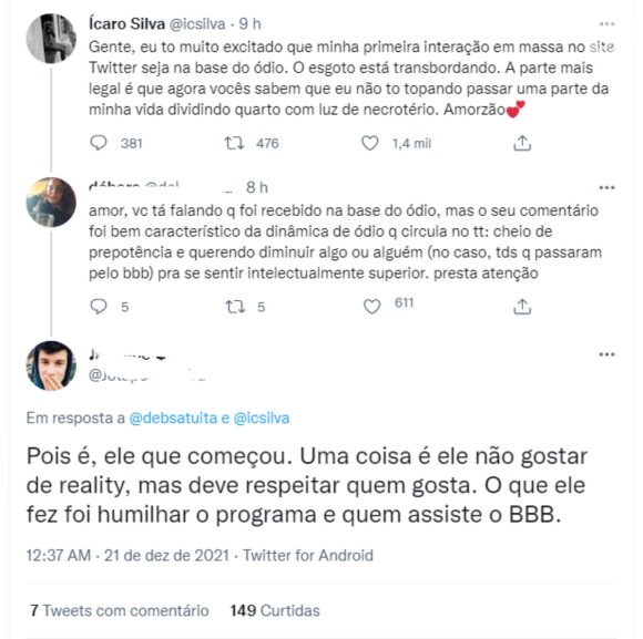 Ícaro Silva comentou a polêmica após atacar o 'BBB'