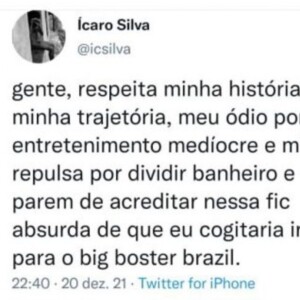 'BBB 22' não terá Ícaro Silva no elenco após ator deixar claro que despreza o programa