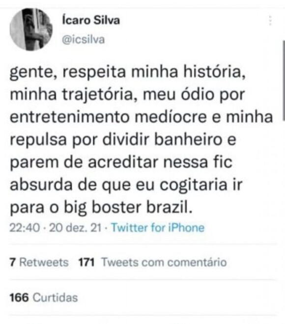 Ícaro Silva falou mal do 'BBB'
