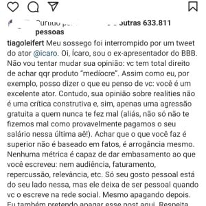 Tiago Leifert respondeu Ícaro Silva