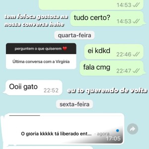 João Guilherme e Virgínia Fonseca: print completo da conversa