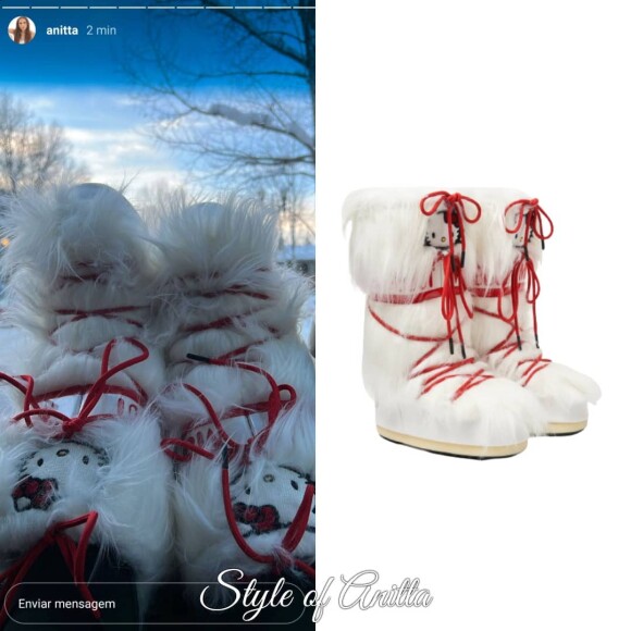 Anitta usou moon boot em pele sintética com Hello Kitty por GCDS