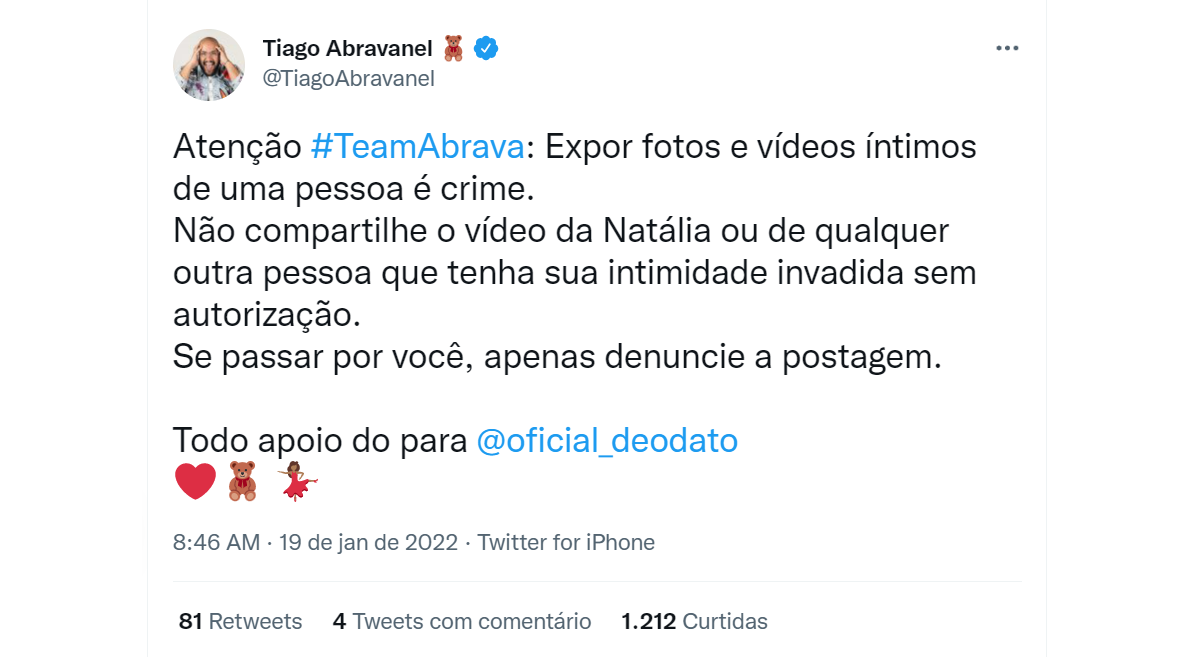 Foto: Equipe de Tiago Abravanel repudia vazamento de vídeo íntimo de Natália  - Purepeople