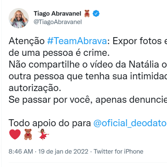 Equipe de Tiago Abravanel repudia vazamento de vídeo íntimo de Natália