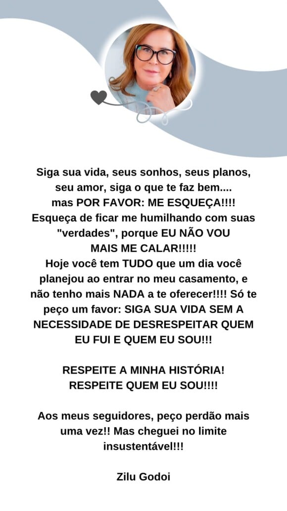 Zilu Godoi pede respeito à sua história e ataca Graciele Lacerda: 'Planejou entrar no meu casamento'