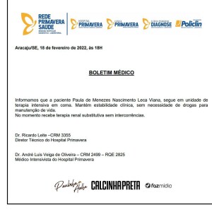 Paulinha Abelha: novo boletim médico aponta estabilidade clínica