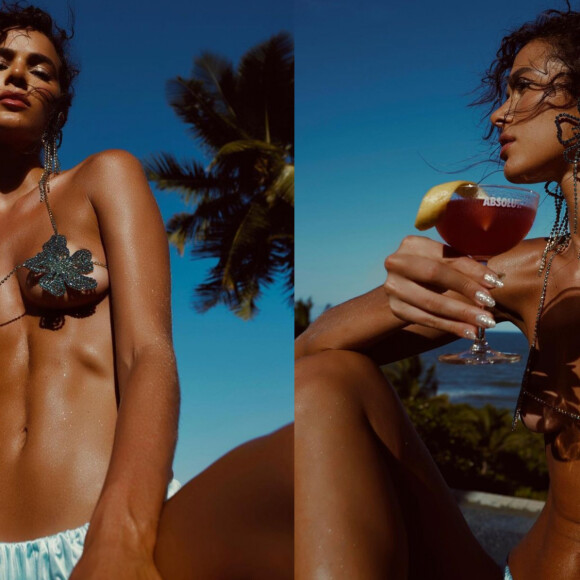 Moda praia glam! Bruna Marquezine usa biquíni de strass e valoriza corpo bronzeado