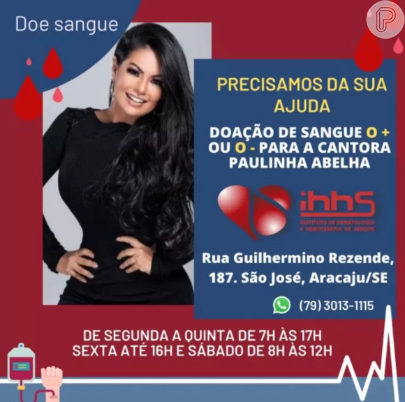 Hospital inicia campanha de doação de sangue para cantora Paulinha Abelha