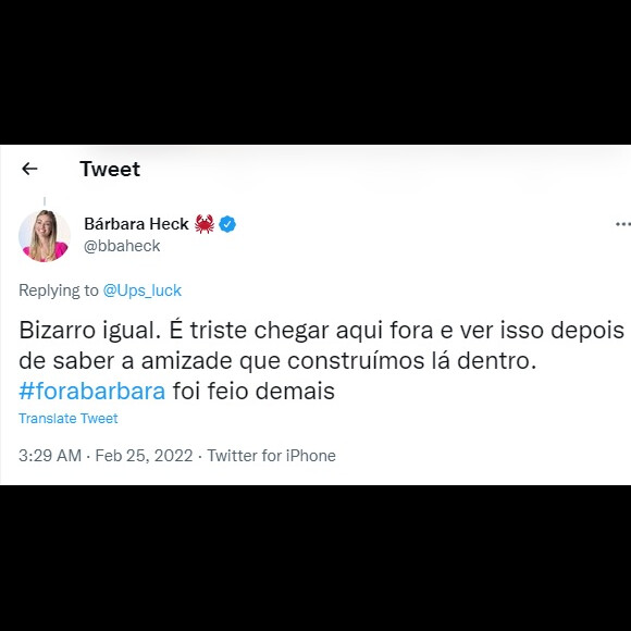 BBB 22: Bárbara também disse que ficou triste ao saber que a equipe de Jade Picon foi contra ela