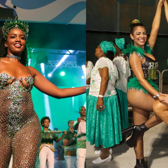 Iza, Hariany Almeida e Carla Prata curtiram no desfile da Imperatriz Leopoldinense da abertura do Carnaval do Rio de Janeiro neste sábado (26)