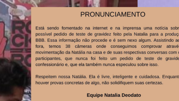 'BBB 22': teste de gravidez de Natália é alvo de comunicado da equipe da sister. Veja!