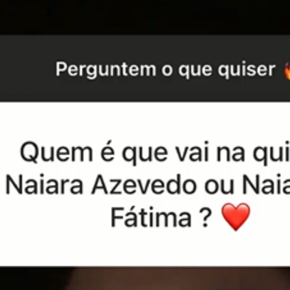 Naiara Azevedo interagiu com fãs e brincou sobre a volta ao 'BBB 22': [Vou levar] a Naiara de Fátima [para o programa]. Será que eu levo a Naiara Azevedo junto? Estou pensando aqui'