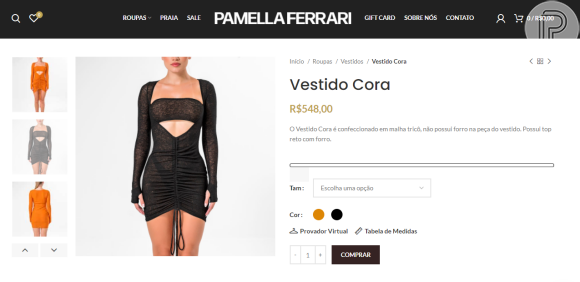 Vestido é encontrado no e-commerce da marca By Pamella Ferrari