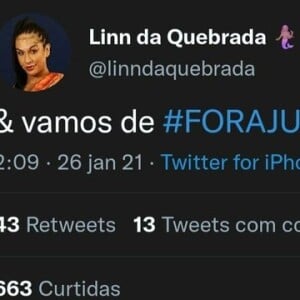 Fãs de Juliette resgataram prints onde Linn da Quebrada pede a saída de Juliette na primeira semana do 'BBB 21'