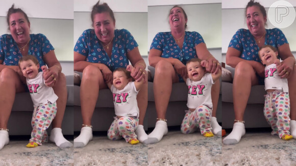 Virgínia Fonseca, grávida do 2º filho, filmou a filha de dez meses tendo uma crise de riso com a avó, Margareth Serrão
