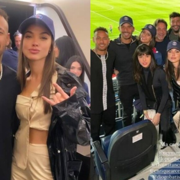 Neymar recebe modelos em seu camarote em jogo