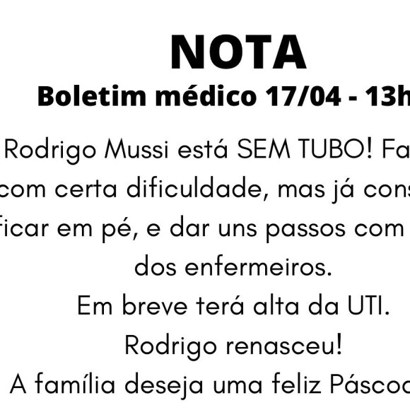 Rodrigo Mussi deve ter alta da UTI em breve