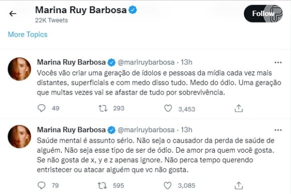 Marina Ruy Barbosa fez a reflexão após a terapia