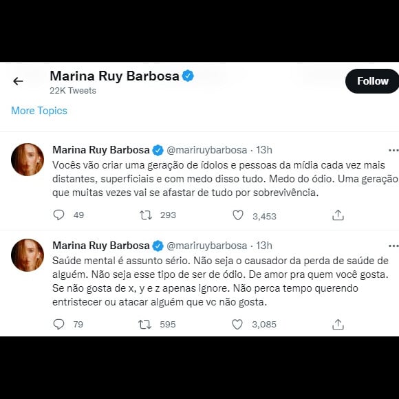 Marina Ruy Barbosa fez a reflexão após a terapia