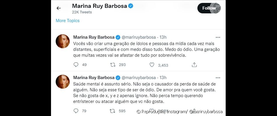Marina Ruy Barbosa fez a reflexão após a terapia