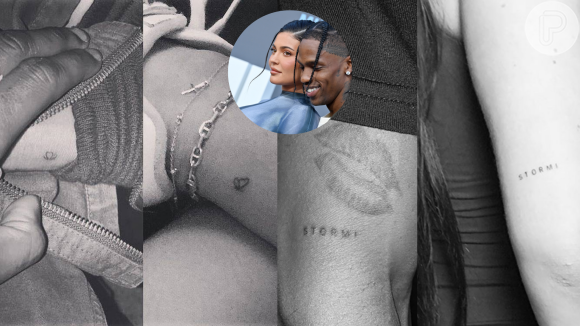 Kylie Jenner e Travis Scott tatuaram uma pequena borboleta e o nome da primeira filha do casal, Stormy