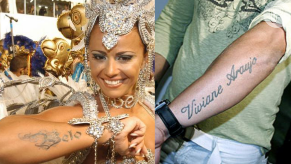 Belo e Viviane Araujo fizeram tatuagens para se homenagear. Após o fim do relacionamento, ela apagou o desenho e ele cobriu