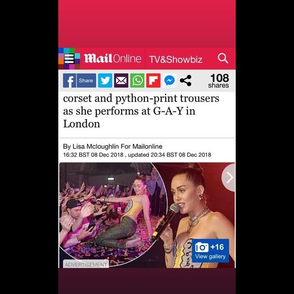 Miley Cyrus utilizou o mesmo corselet que Bruna Marquezine em 2018