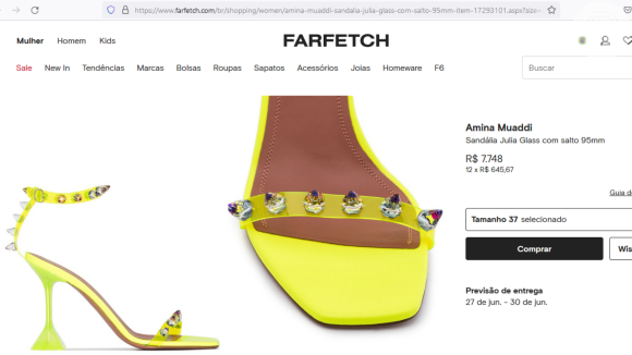 Sapato de Bruna Marquezine pode ser encontrado no site da FARFETCH pela bagatela de R$ 7.748